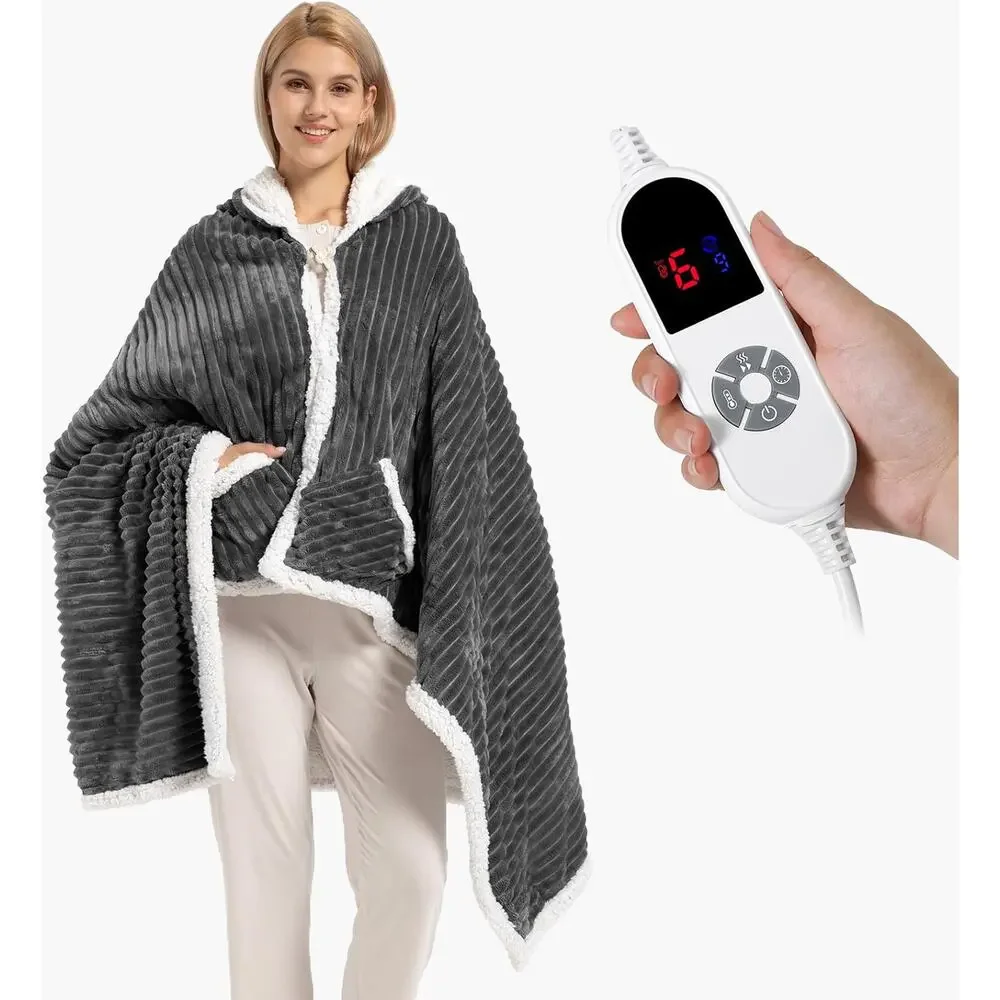NWT FIGERM Flannel & Sherpa Wearable Heated Electric Blanket (40x70